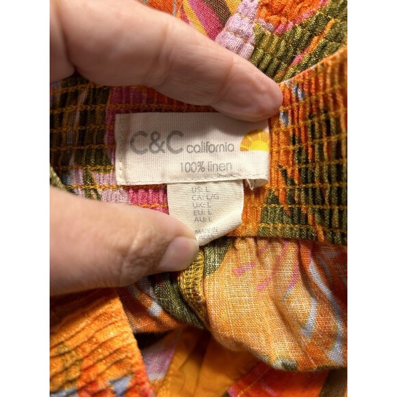 Women Linen Pants Wide Leg Orange Tropical Multi Color C&C California Size Large - Picture 2 of 7